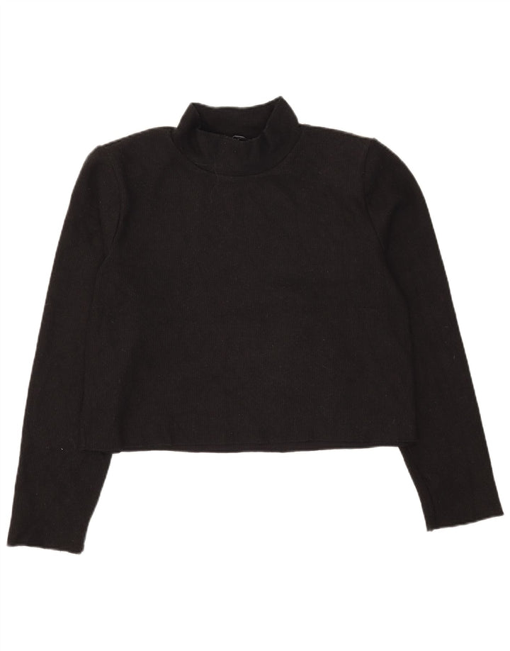 Zara Womens Crop Top Langærmet UK 14 Medium Sort Polyester