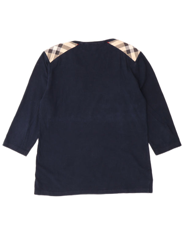 Burberry Dame Top 3/4 ærme UK 14 Large Navy Blue Colourblock Bomuld