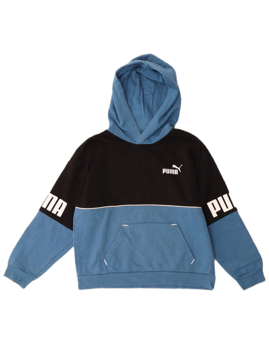 Puma drenge grafisk hættetrøje 9-10 år blå farveblok