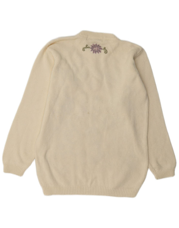 Vintage Dame Crew Neck Jumper Sweater UK 10 Small Off White Floral