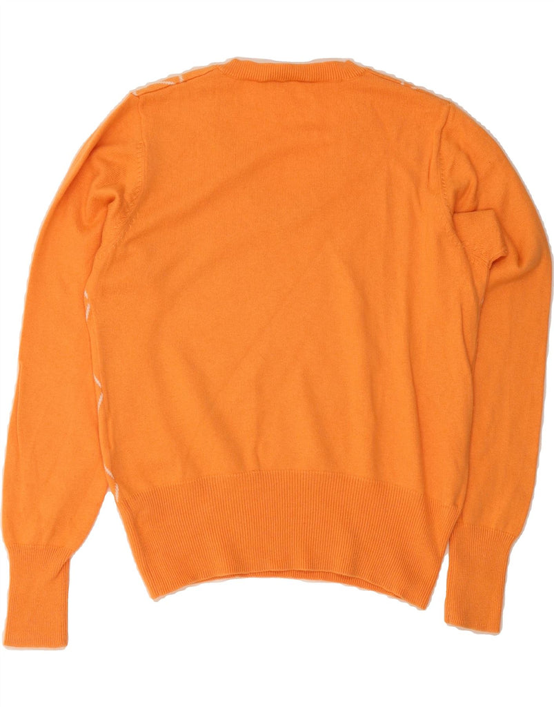BURLINGTON Womens V-Neck Jumper Sweater UK 10 Small Orange Argyle/Diamond Vintage Burlington and Second-Hand Burlington from Messina Hembry 