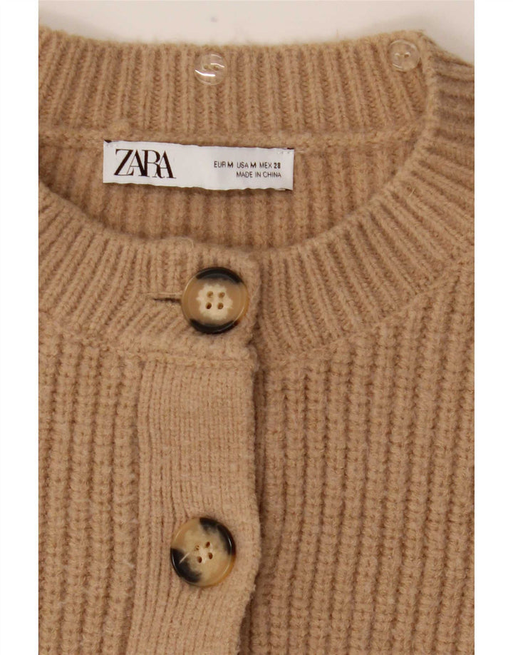 Zara Womens Crop Cardigan Sweater UK 12 Medium Beige