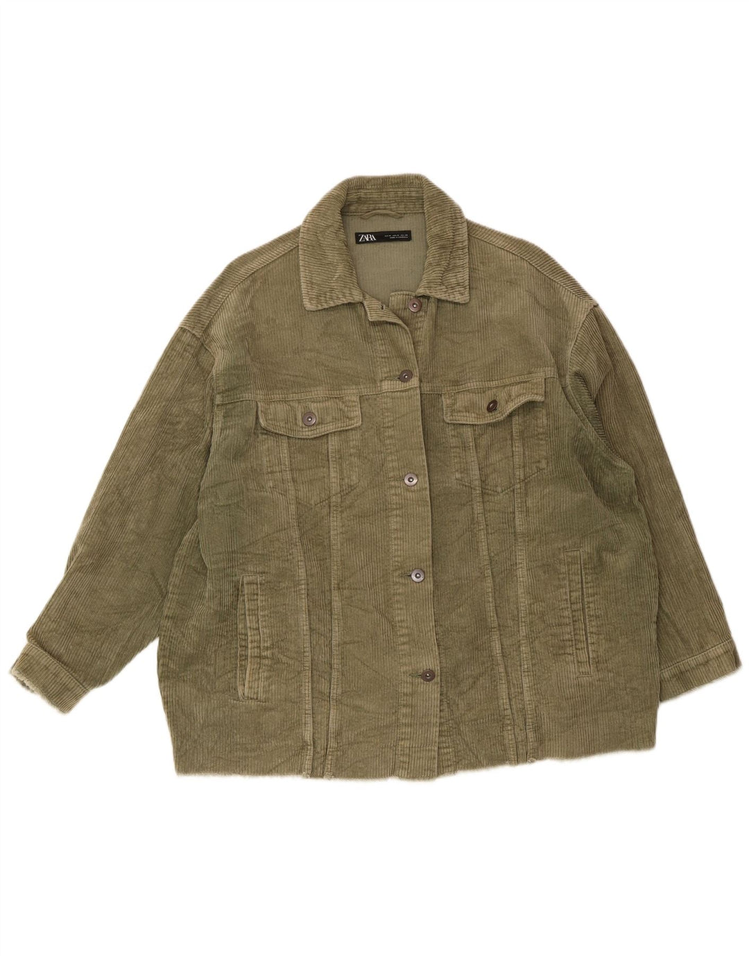 Zara Dame Oversized Corduroy Jacket UK 14 Medium Khaki Bomuld