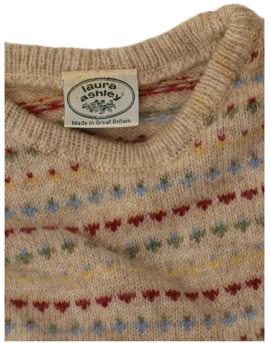 LAURA ASHLEY Dame sweater med rund hals DK 10 Small Beige Fair Isle