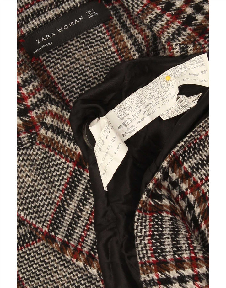 Zara Dame Oversized Overfrakke UK 10 Small Grey Plaid Viscose