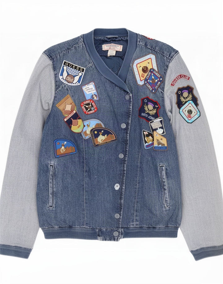 Guess Kvinders Grafisk Oversized denimjakke UK 8 Lille Blå Bomuld