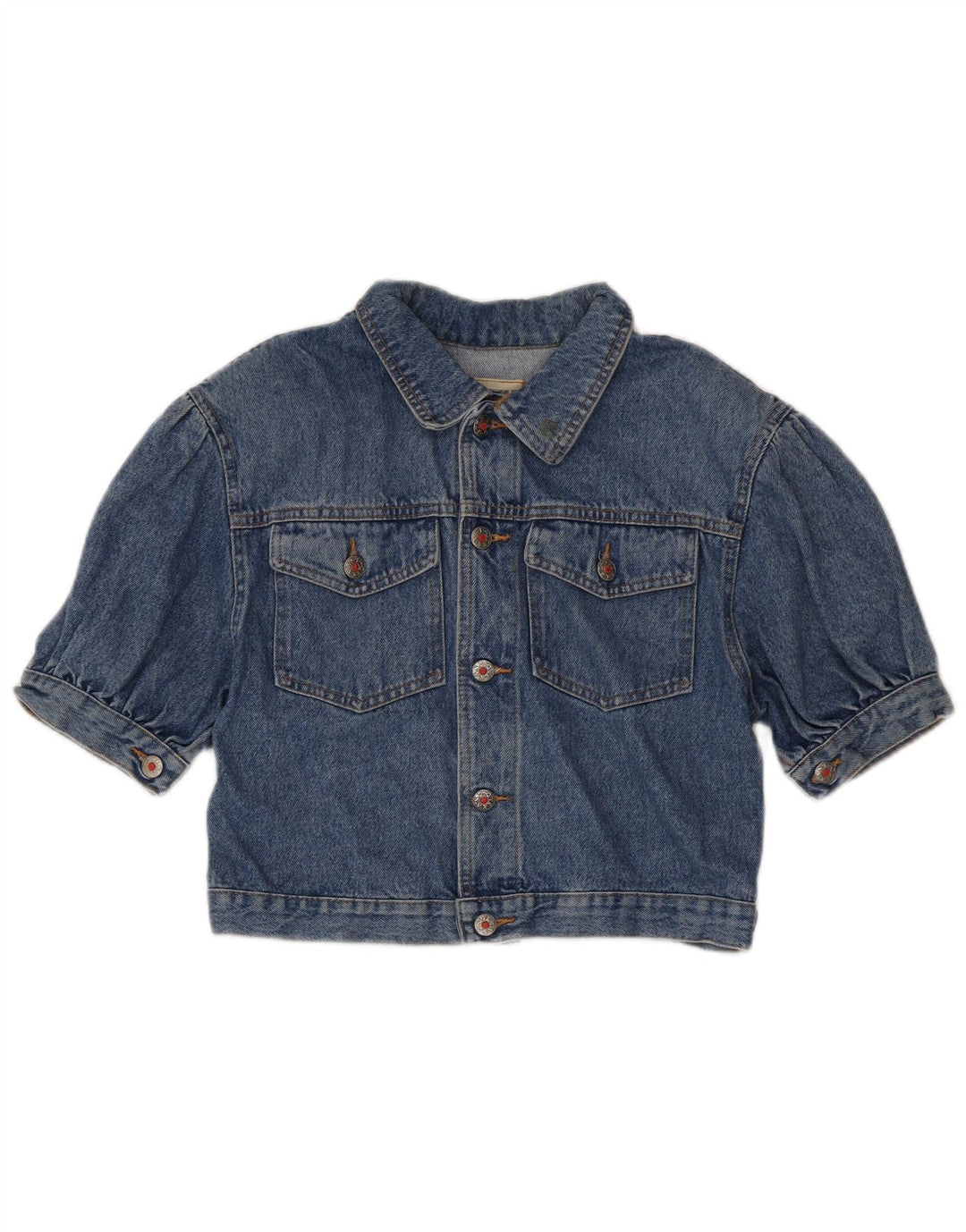 Fly Time Womens Crop Kortærmet denimjakke IT 42 Medium Blue Cotton