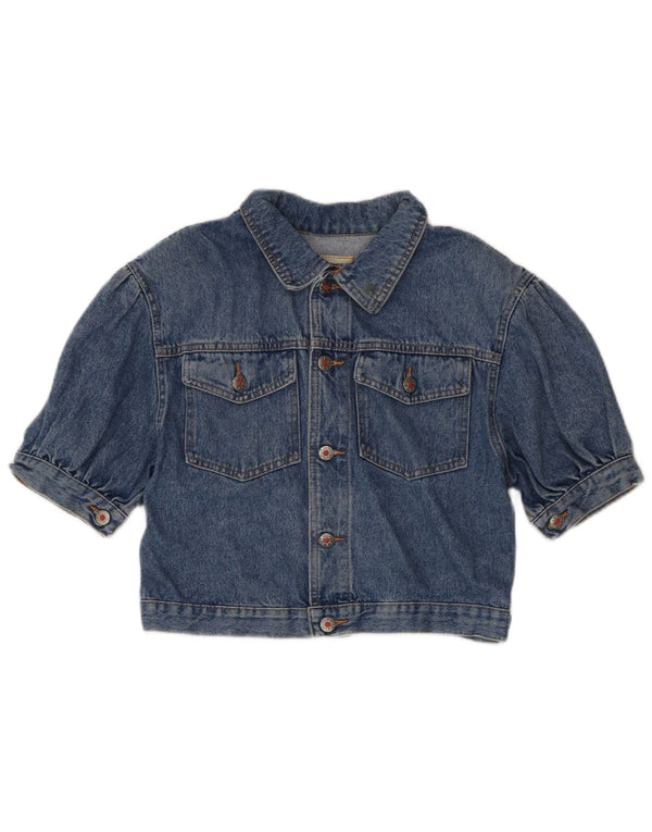 Fly Time Womens Crop Kortærmet denimjakke IT 42 Medium Blue Cotton