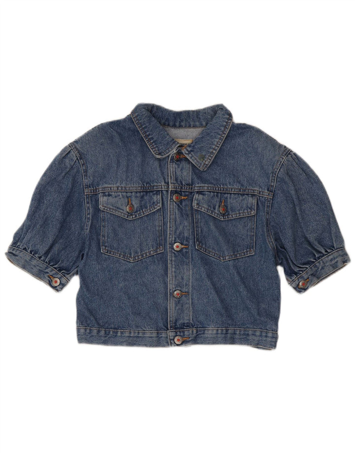 Fly Time Womens Crop Kortærmet denimjakke IT 42 Medium Blue Cotton
