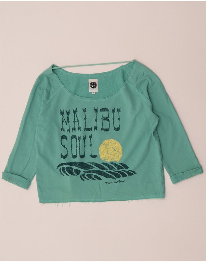 Maui and Sons Dame Crop Grafisk Top 3/4 ærme UK 14 Medium Turkis