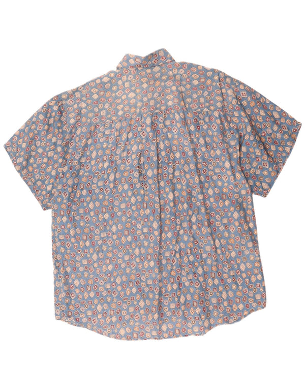 CARUSO Mens Short Sleeve Shirt Large Blue Geometric Silk