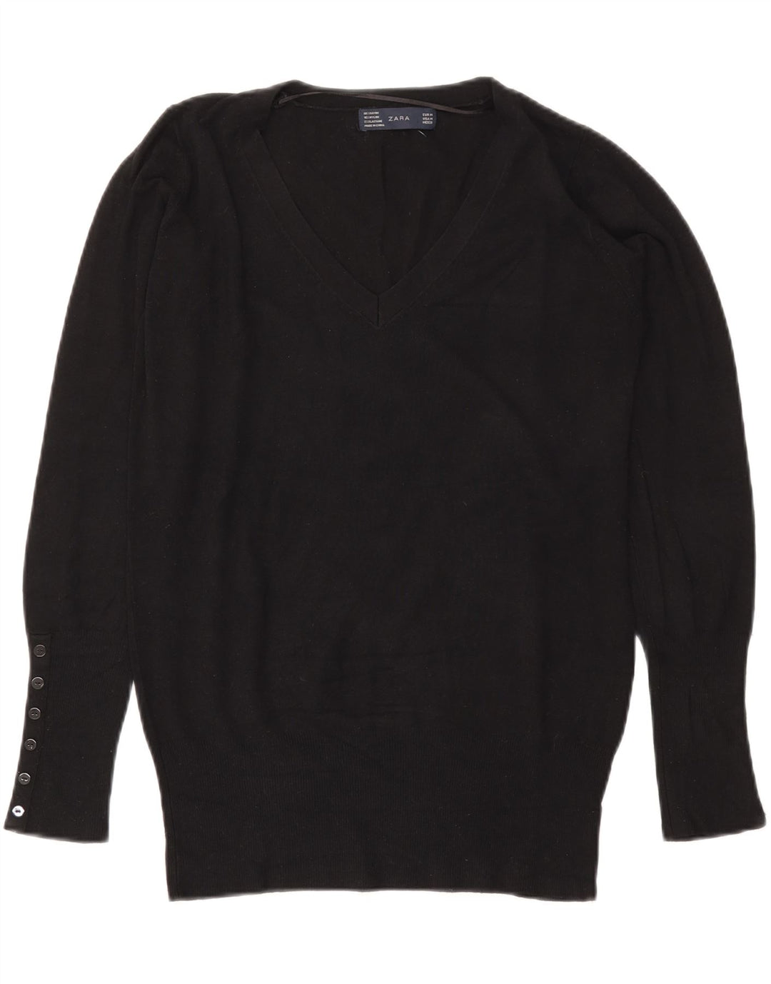 Zara Dame V-hals sweater UK 14 Medium Sort Rayon