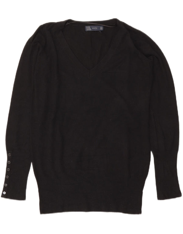 Zara Dame V-hals sweater UK 14 Medium Sort Rayon