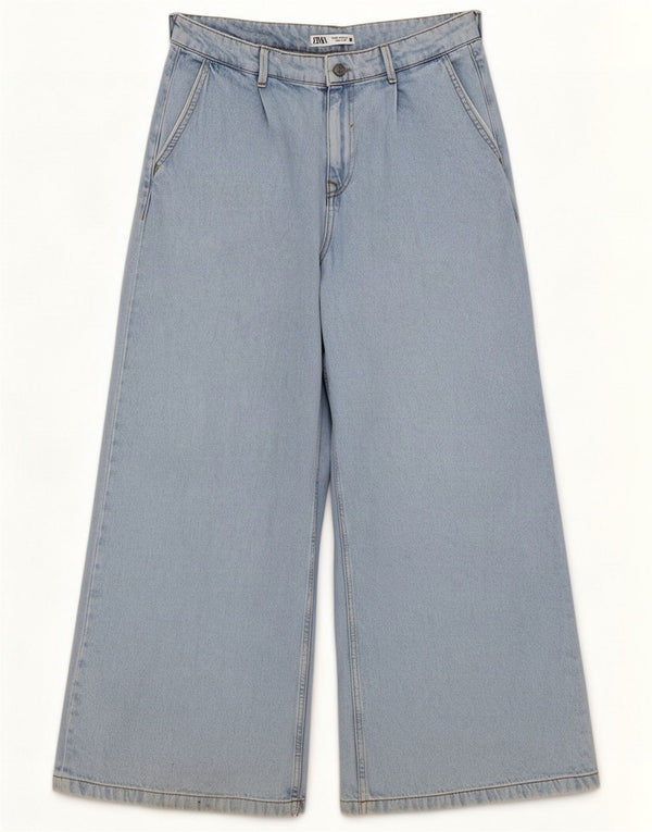 Zara Dame Jeans med høj talje og brede ben EU 40 Medium W30 L28 Blå