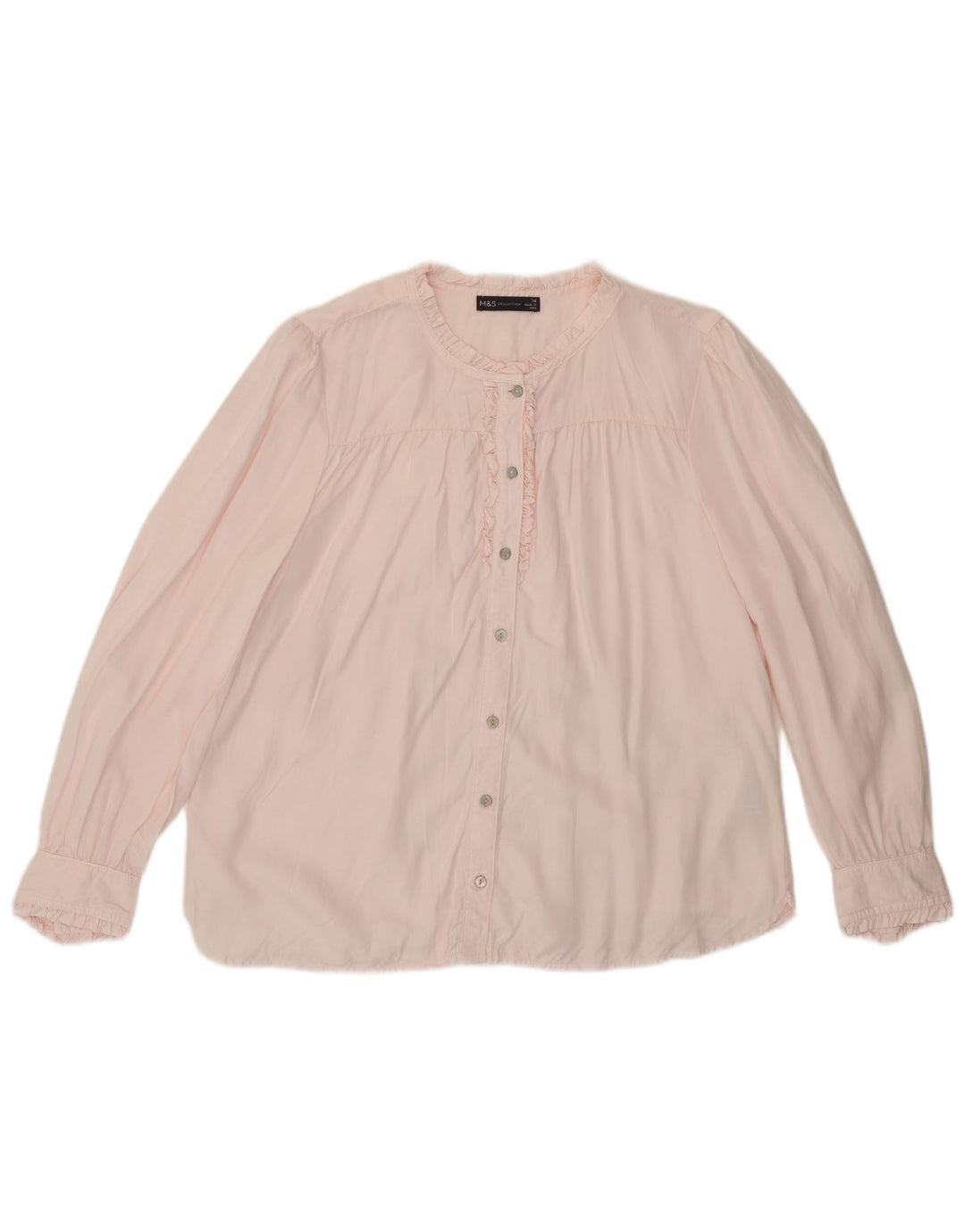 Marks & Spencer Dame Flæse Front Shirt Bluse UK 16 Large Pink Lyocell