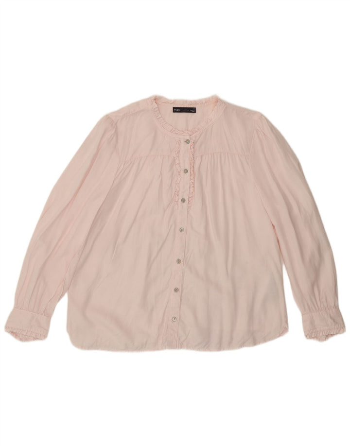 Marks & Spencer Dame Flæse Front Shirt Bluse UK 16 Large Pink Lyocell