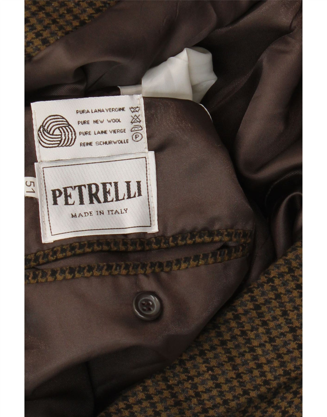 PETRELLI Herre Blazer Jacket IT 51 Stor Khaki Houndstooth Virgin Wool