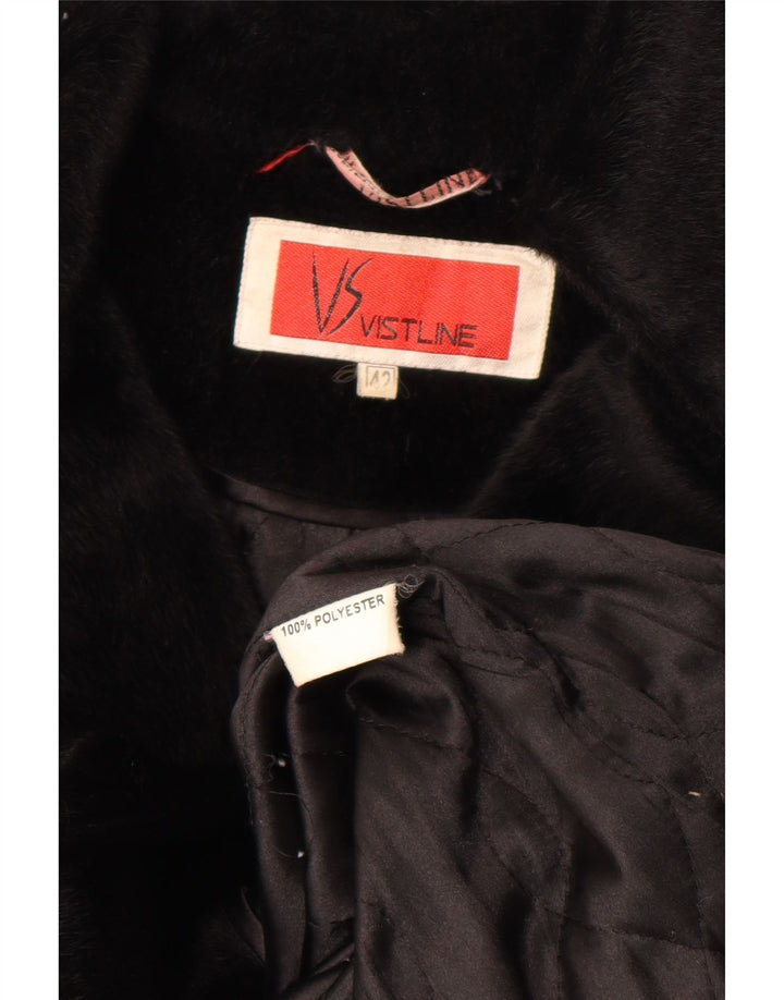 Vintage Dame imiteret Pels Overfrakke IT 42 Medium Sort Polyester
