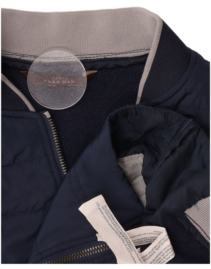 Zara Herre Polstret Gilet UK 36 Small Navy Blue Polyester