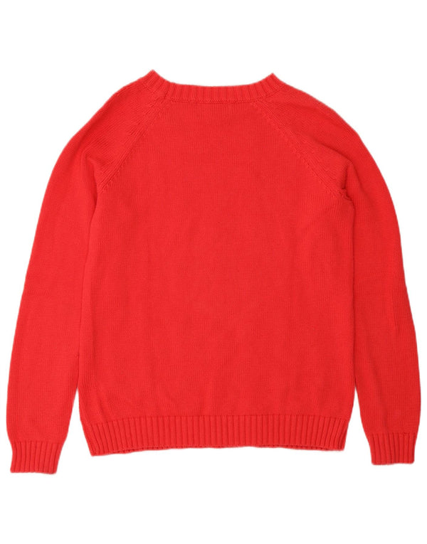 LANDS END Womens Petite Crew Neck Jumper Sweater UK 12 Medium Red Bomuld
