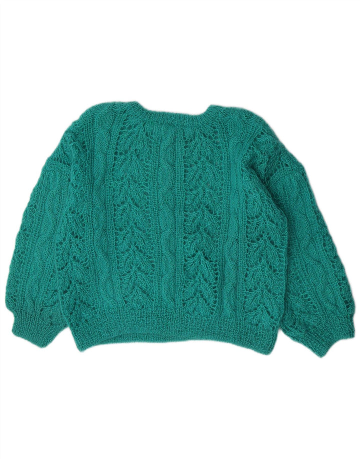 Vintage sweater med rund hals til kvinder UK 14 Medium Green