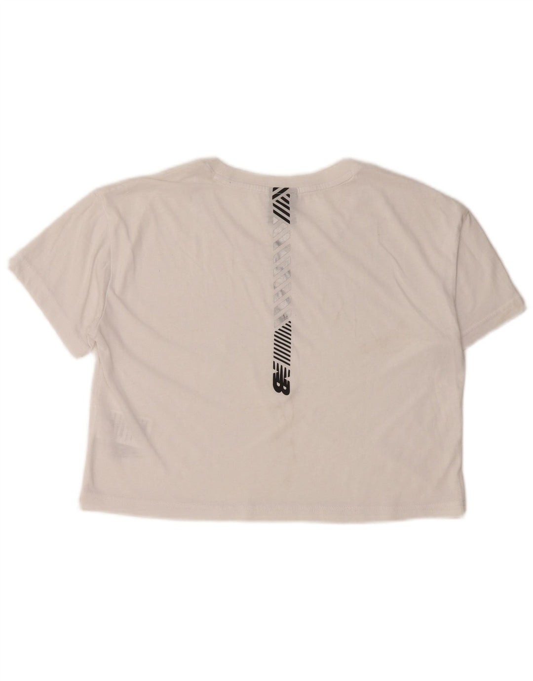 NEW BALANCE Dame Crop Grafisk T-Shirt Top UK 10 Small White Bomuld