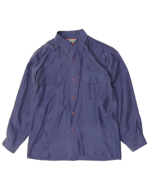 Vintage herreskjorte medium marineblå silke