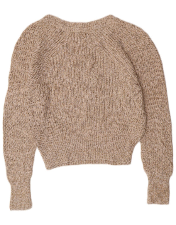 PEPE Jeans Dame Crop Crew Neck Jumper Sweater UK 10 Small Beige Bomuld