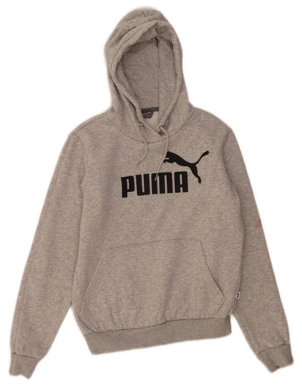 Puma Graphic Crop Hoodie Jumper UK 10 Small Grey Flecked Bomuld