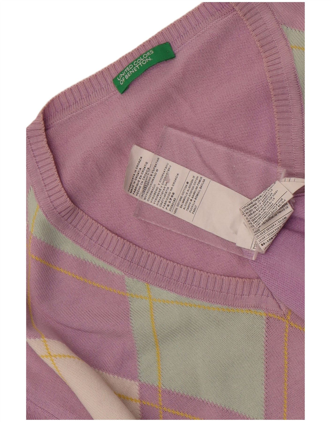 Benetton Herre V-hals sweater Medium Lilla Argyle/Diamond Bomuld