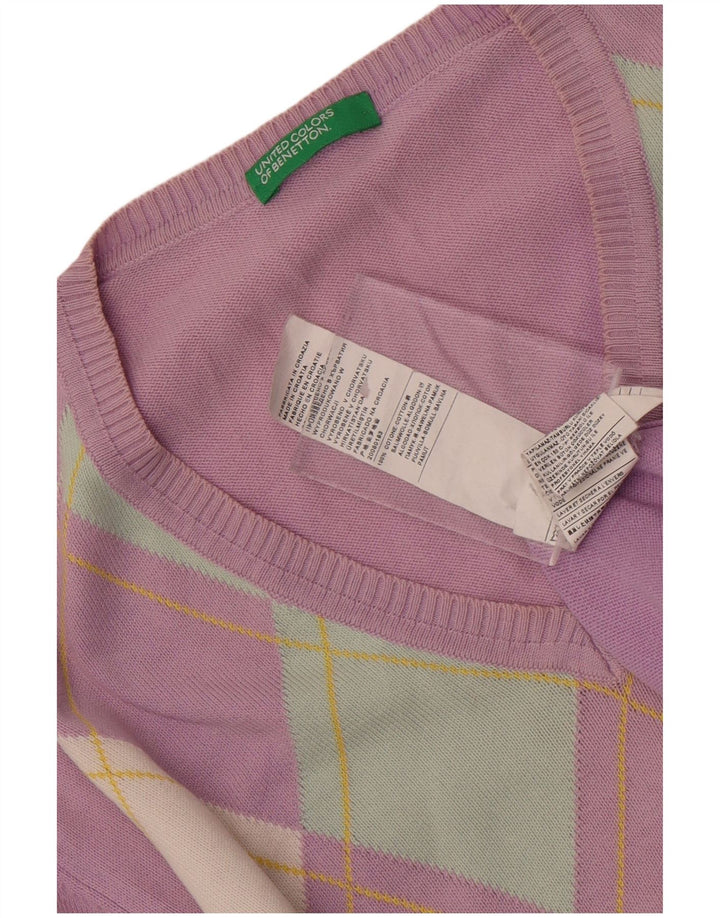 Benetton Herre V-hals sweater Medium Lilla Argyle/Diamond Bomuld