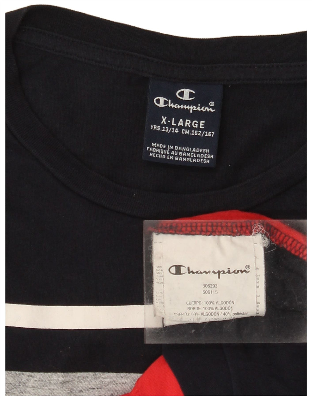 CHAMPION Drenge T-Shirt Top 13-14 år XL Sort Colourblock Bomuld
