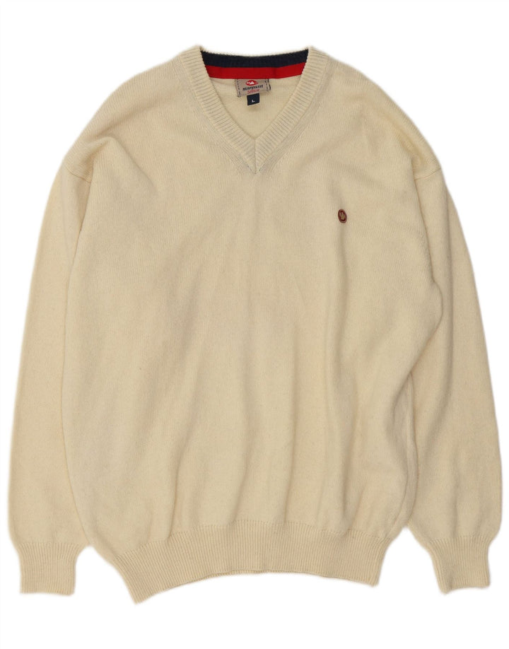 Murphy & Nye Herre Sailwear V-hals Jumper Sweater Large Off White Wool