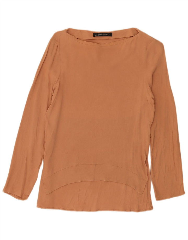 Zara Dametop Langærmet UK 12 Medium Brun Viscose
