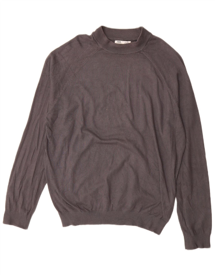 Zara Herre sweater med rund hals, mellemgrå viskose