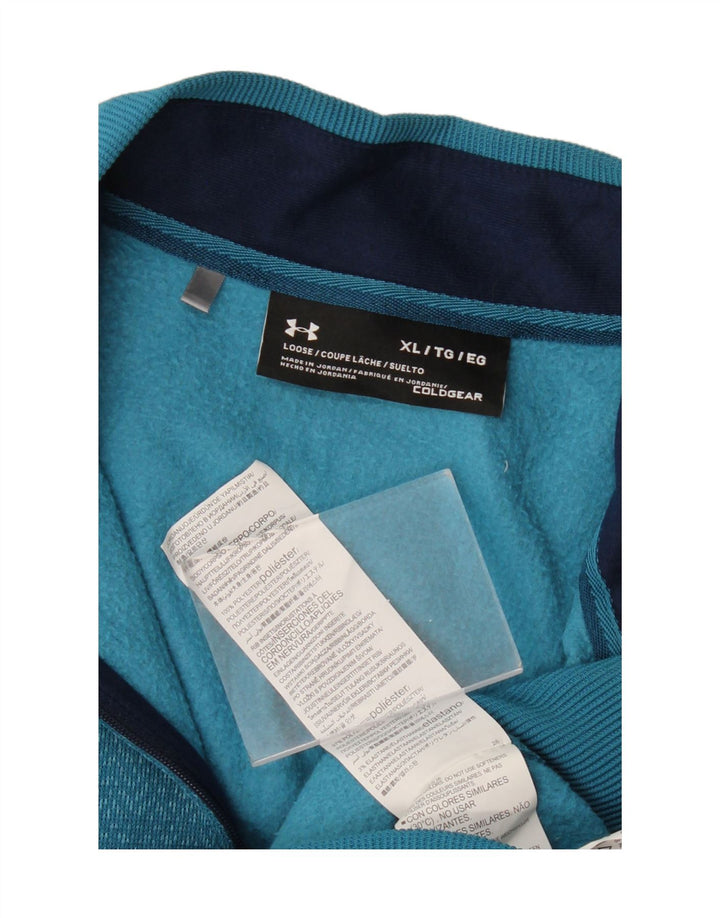 UNDER ARMOUR Mens Cold Gear Zip Neck Sweatshirt Jumper XL Blue Chevron