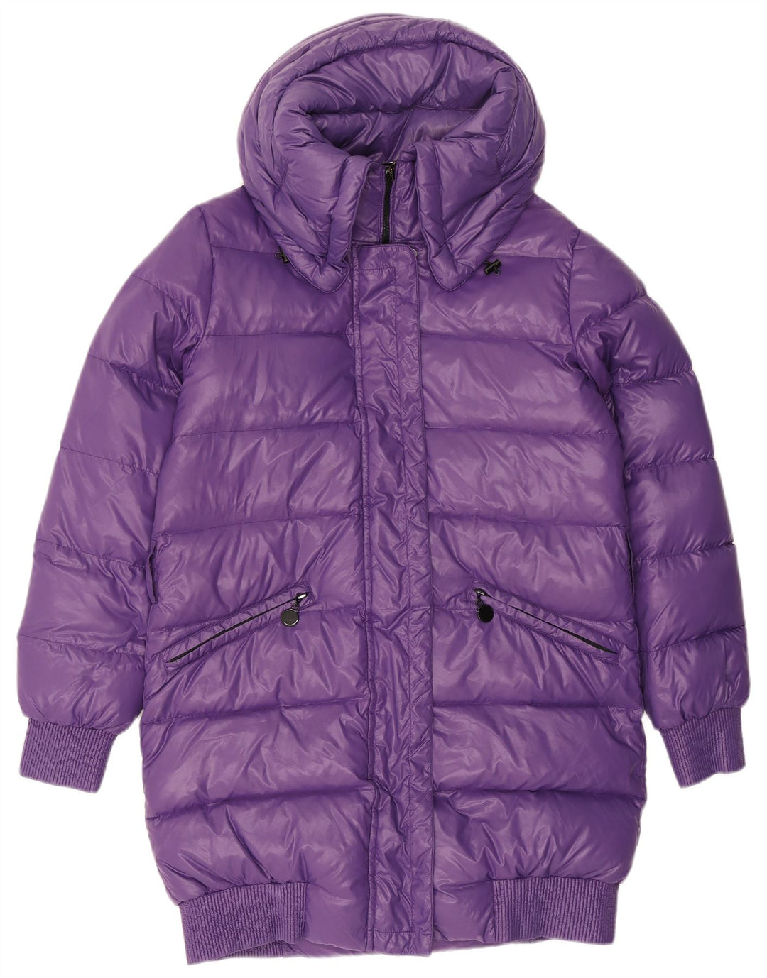 Benetton Dame Hætte Polstret Frakke IT 46 Large Purple Polyester