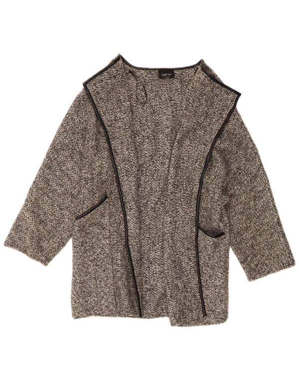 Zara Womens Longline Open Cardigan Sweater UK 16 Large Grey Flecked Acryl