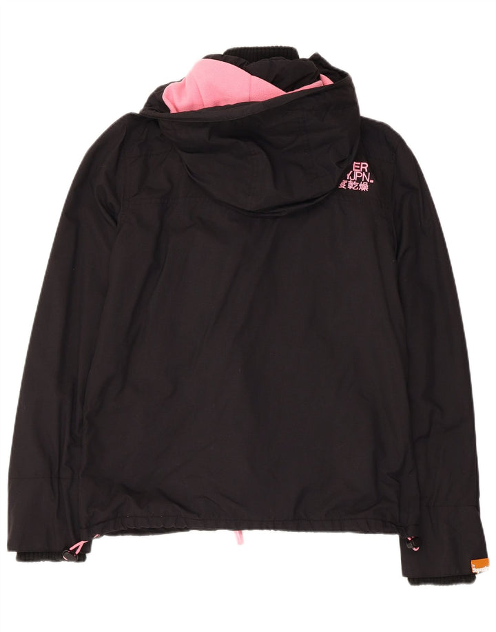 SUPERDRY Womens Windcheater Hooded Windbreaker Jacket UK 12 Medium Black