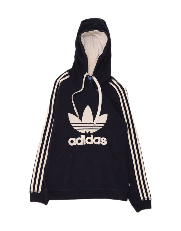 Adidas Graphic Hoodie Jumper UK 10 Small Navy Blue Cotton Sports