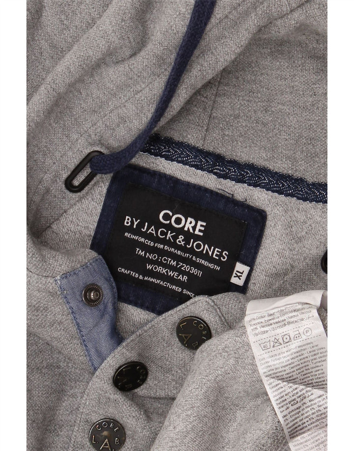JACK & JONES Herre Knaphals Hættetrøje XL Grå Bomuld