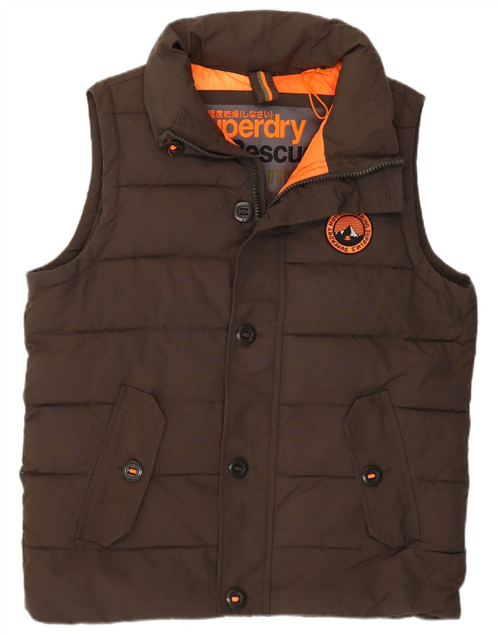 Superdry Herre Polstret Gilet UK 40 Stor brun nylon