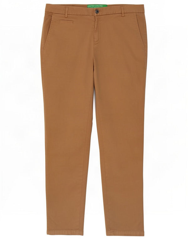 Benetton Dame Slim Chino Bukser UK 12 Medium W32 L28 Brun Bomuld