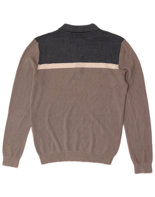 Reiss Herre Polo Neck Jumper Sweater Lille Grå Colourblock Viscose