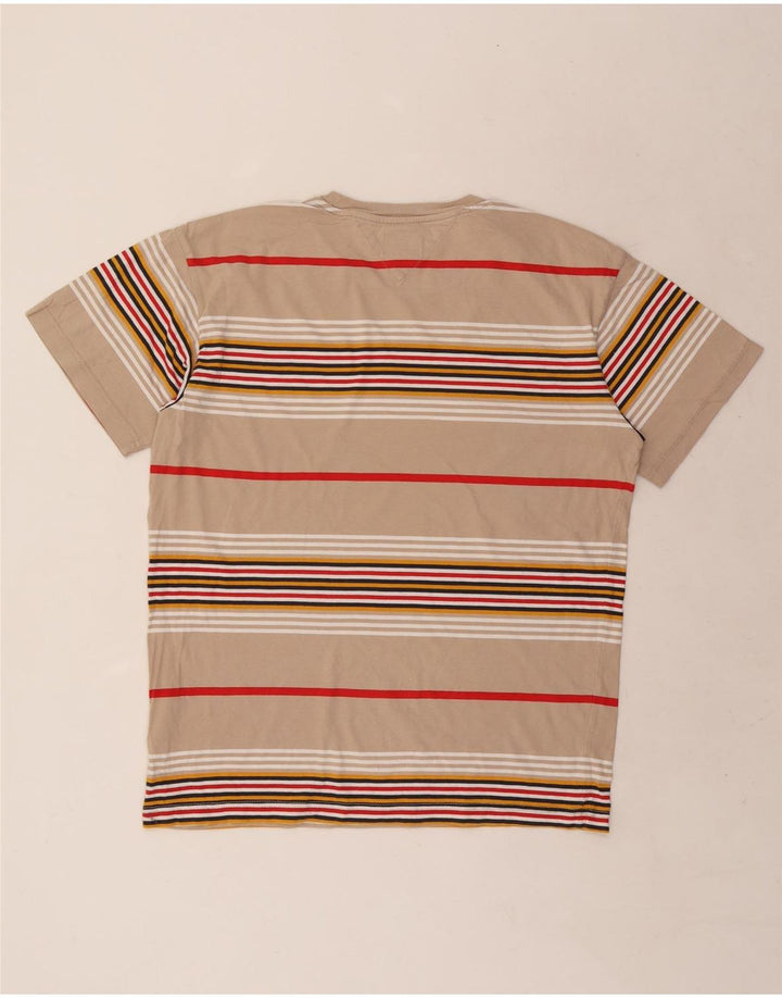 Tommy Hilfiger Herre T-Shirt Top Medium Beige Stribet Bomuld