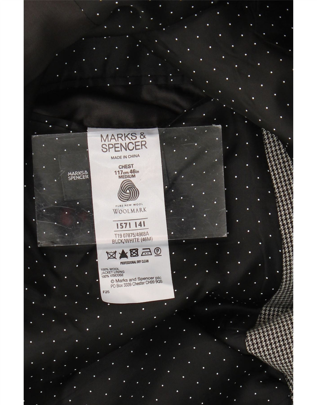 Marks & Spencer Herre 2-knaps blazerjakke UK 46 3XL Grå Houndstooth Uld