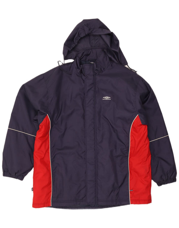 Umbro Herre Hooded Windbreaker Coat UK 42 XL Navy Blue Colourblock Nylon