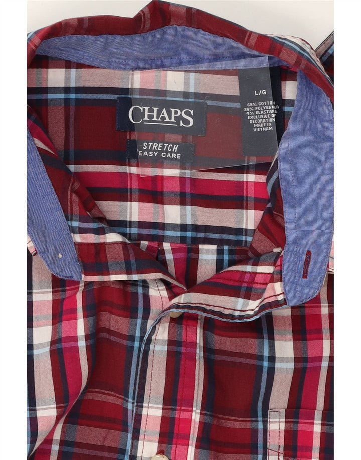 CHAPS Mens Easy Care Shirt Large Burgundy Check Cotton Vintage Chaps and Second-Hand Chaps from Messina Hembry 