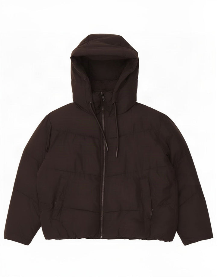 Zara Dame Hætte Oversized Polstret Jakke UK 10 Lille Sort Polyester