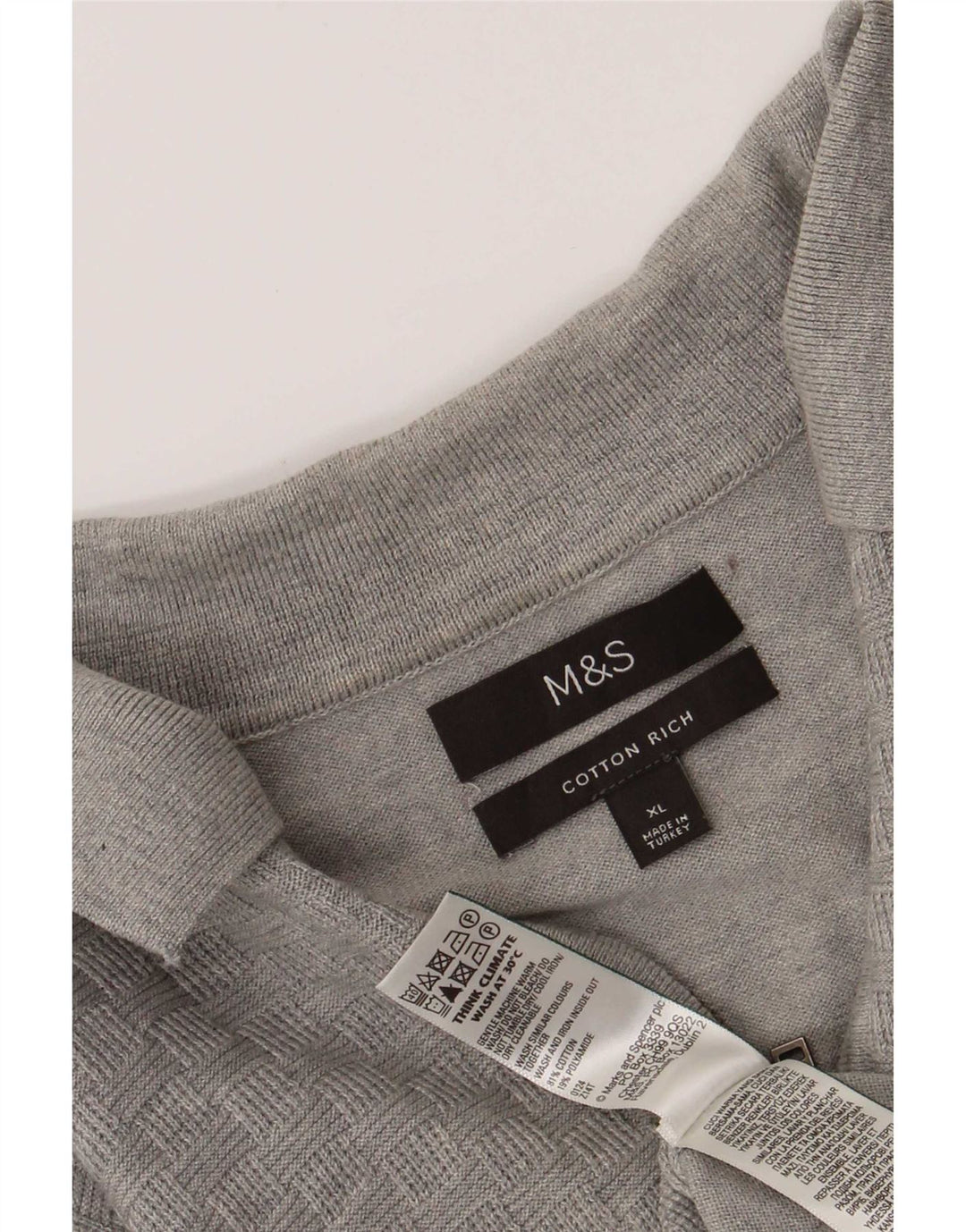 Marks & Spencer Herre Polo Neck Jumper Sweater XL Grå Bomuld